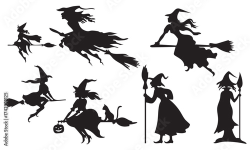 silhouette of  witch flying on a broom