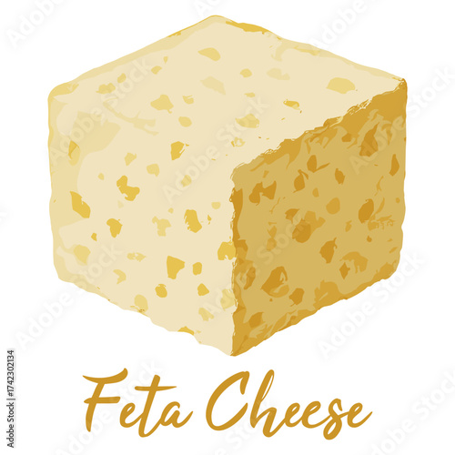 feta cheese in watercolor illustration style, isolated vector on white background