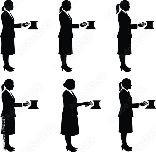 Female judge silhouette holding gavel, courtroom authority, judicial decision, woman in heels, legal professionalism, judge at bench, judicial role, series