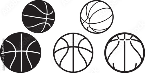 Collection of basketball icons isolated