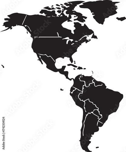 Black silhouette map of the americas
