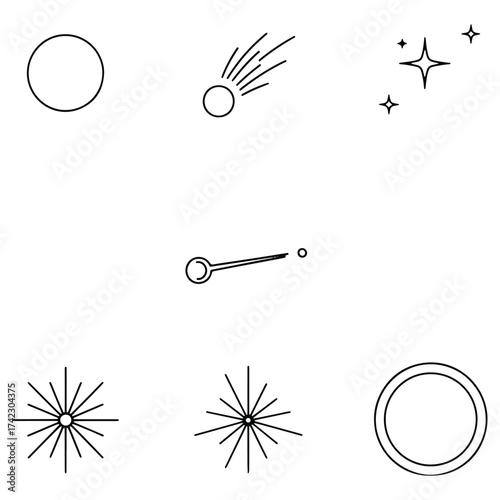 Celestial Symbols Vector Art with Stars Comet and Round Shapes