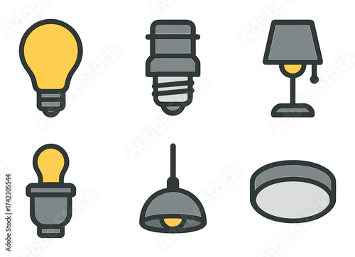 Various modern light bulbs and fixtures on gradient background