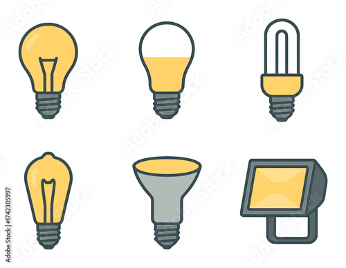 Vector set of various light bulbs on gradient background