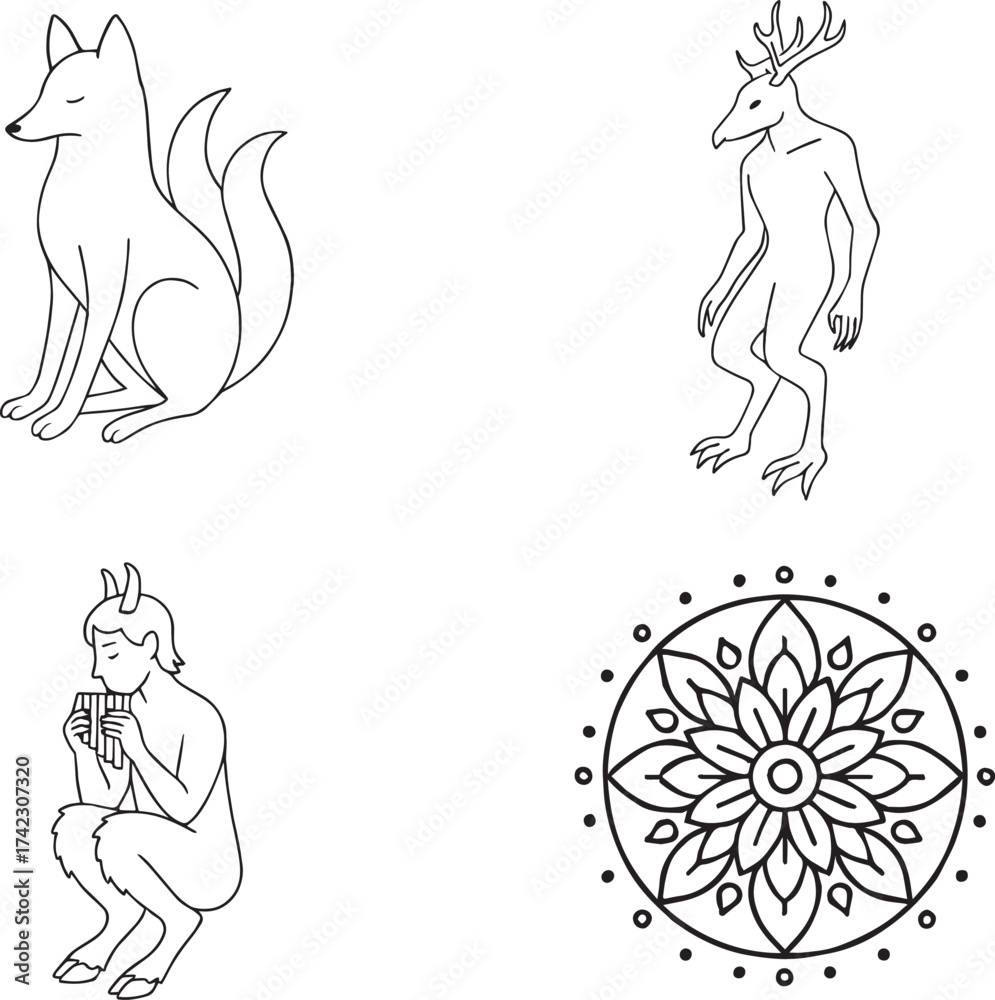 Fototapeta premium Minimalist Line Art of Djinn Spirit – Crisp Vector for Tattoo, Branding, and Myth Packs