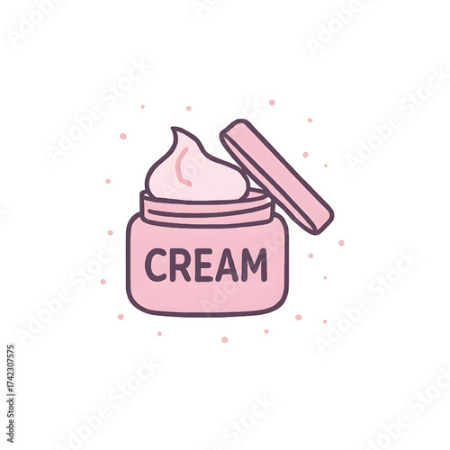 Pink Cream Jar Icon with Open Lid and Dots on White Background Vector Illustration