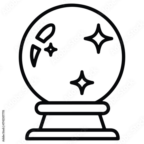 Simple outline of crystal ball with stars for fortune telling