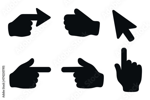 Set of black hand cursor icons on dark background