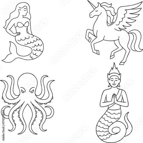 Minimalist Line Art of Djinn Spirit – Crisp Vector for Tattoo, Branding, and Myth Packs