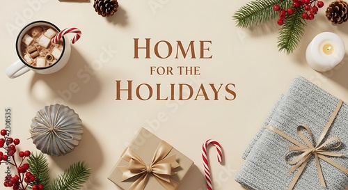 Cozy christmas home for the holidays scene with gifts and hot cocoa