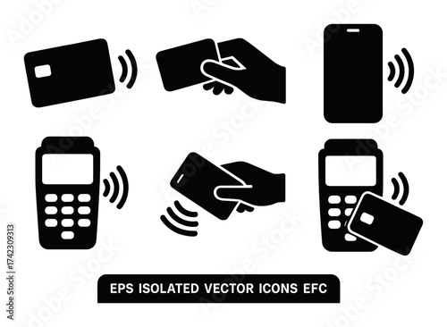 Contactless payment technology icons for nfc and card transactions