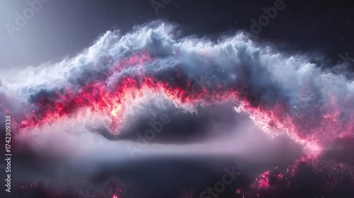Vibrant cosmic nebula with swirling red and white clouds against a starry night sky, evoking wonder and mystery for futuristic projects.