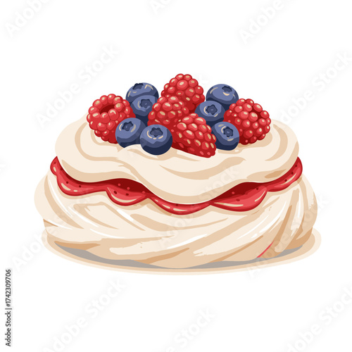 Fresh berry pastry with cream and jam topping for dessert