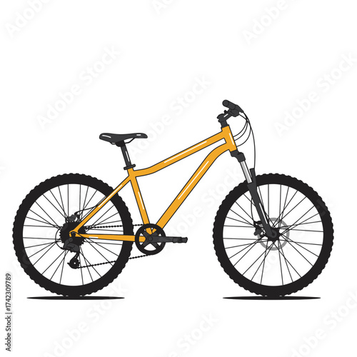 mountain bike with orange frame and black wheels