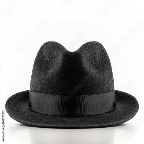 Classic black fedora hat with elegant ribbon band, a timeless accessory for sophisticated style and confident presentation, perfect for vintage looks or modern flair.