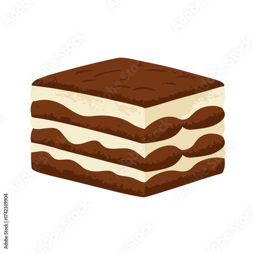 Layered chocolate and vanilla dessert with cream filling