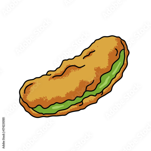 Food illustration of a fried chicken sandwich with lettuce