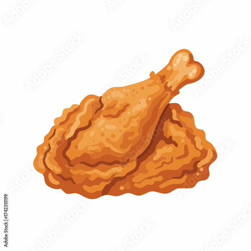 Fried chicken drumstick on crispy crust served on white background