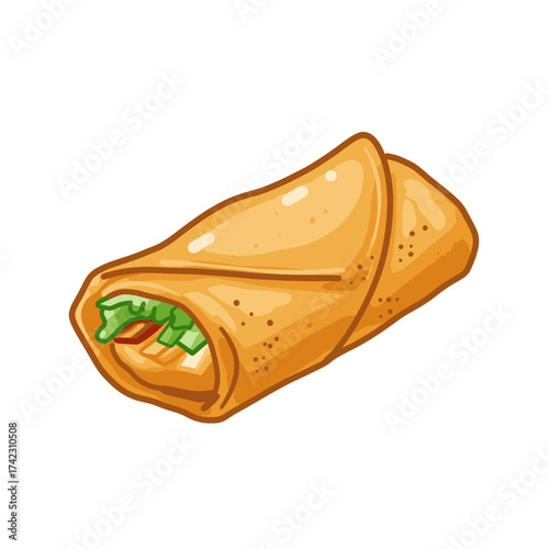 Spring roll with vegetables and crispy wrapper on white background