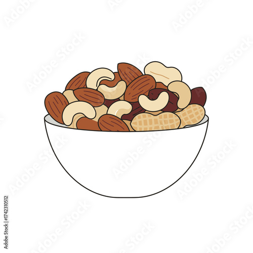 Mixed nuts bowl with almonds cashews and walnuts