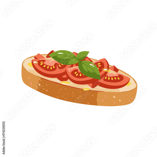 Salad with tomatoes and basil on bread for culinary use