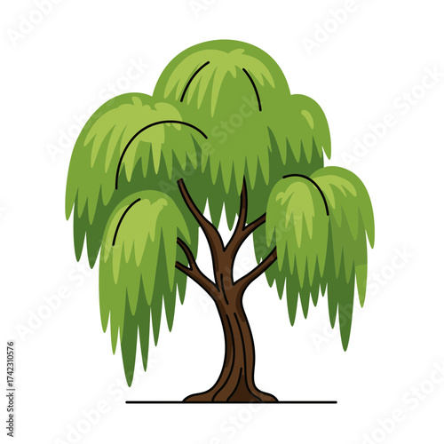 Leafy tree with green foliage and brown trunk for nature themes
