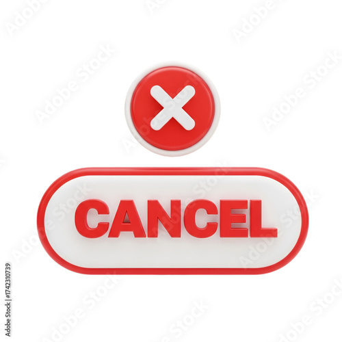 3d rendering of a cancel button and a cross mark isolated on transparent background