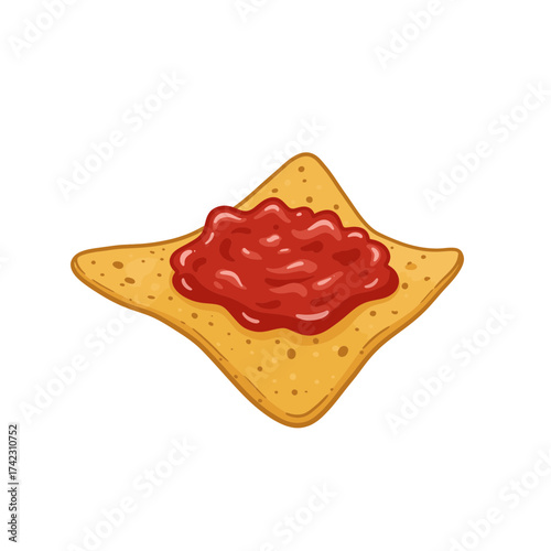 cheese cracker with tomato sauce on white background