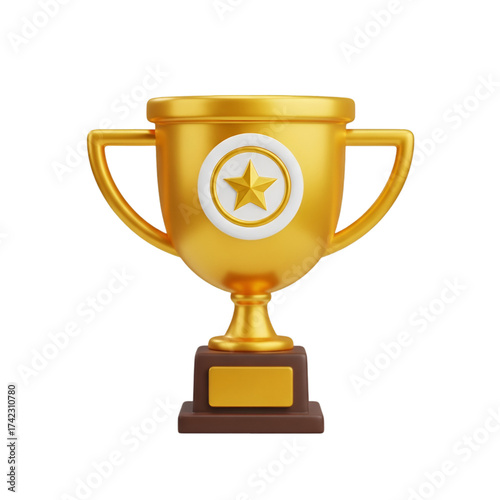 3d rendering of a golden trophy with a star isolated on transparent background