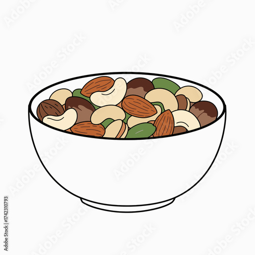 Mixed nuts in a bowl with almonds cashews and pistachios