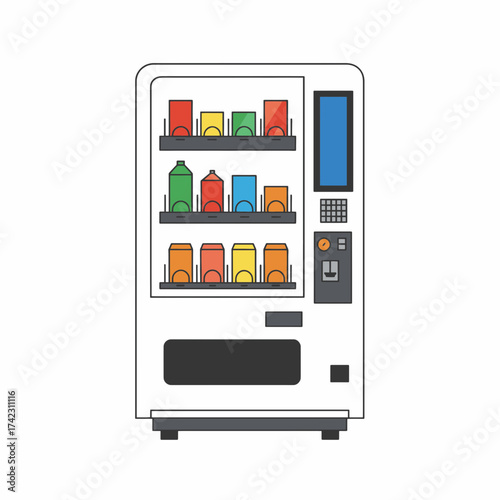 Colorful vending machine with snacks and drinks for retail use