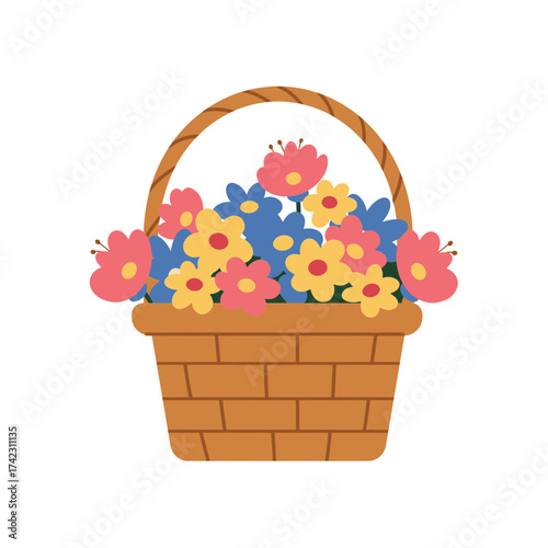 Basket filled with colorful flowers for decoration or floral arrangements