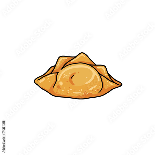 Illustration of a cooked dumpling with a golden crust for food packaging
