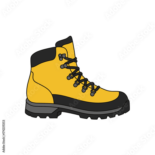 Yellow and black hiking boot with sturdy sole and laces