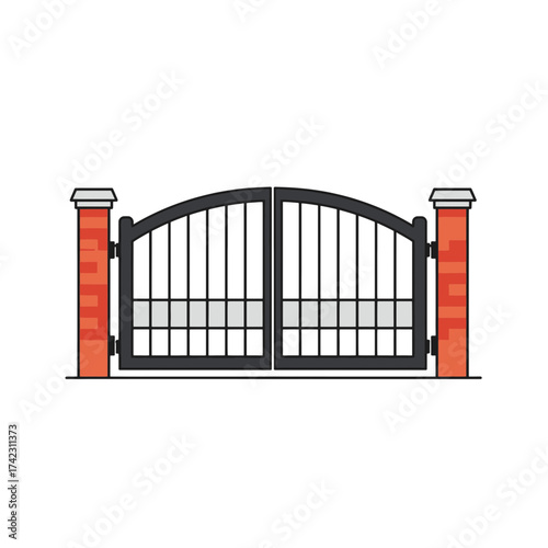 metal gate with brick pillars in a modern style