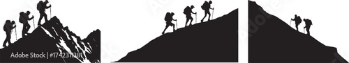 Mountain climbing hiking adventure silhouette vector illustration graphic art