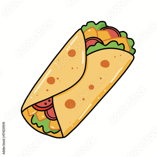 Colorful wrap with vegetables and meat for fast food menu