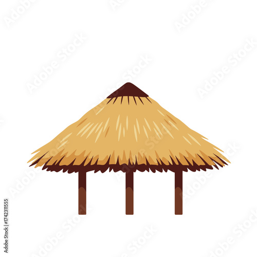 beach hut with thatched roof and wooden supports for outdoor use