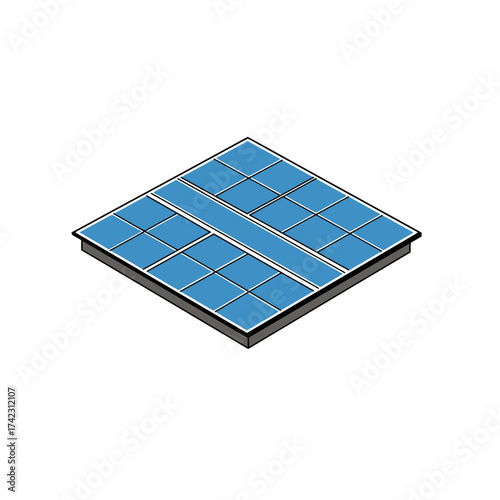 solar panel array with blue photovoltaic modules on a white background