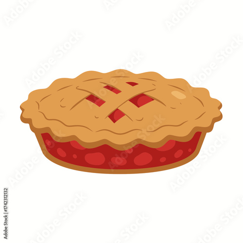 Cherry pie with lattice crust on a white background