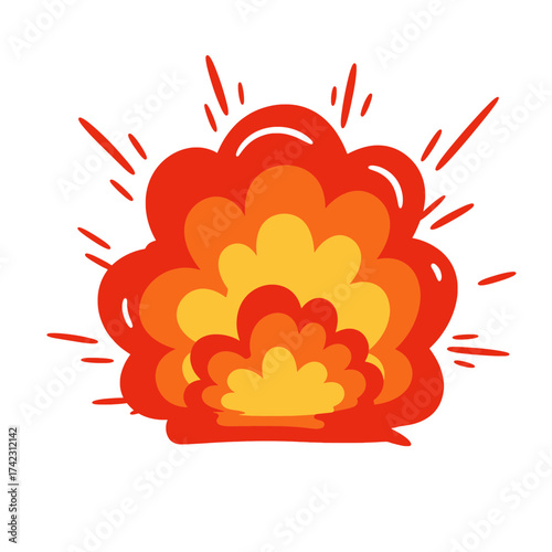 explosive explosion with fire and smoke in bold colors