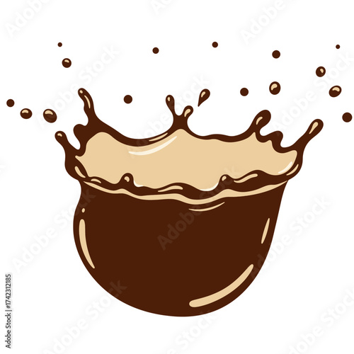 Coffee splash with liquid droplets isolated on white background
