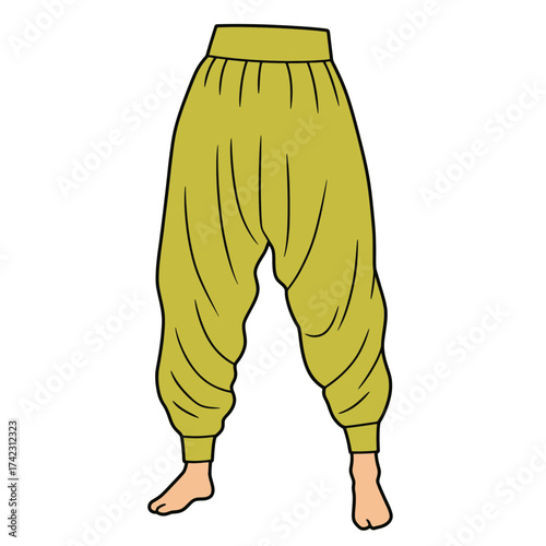 Loose fitting harem pants with drawstring waist and cuffed ankles