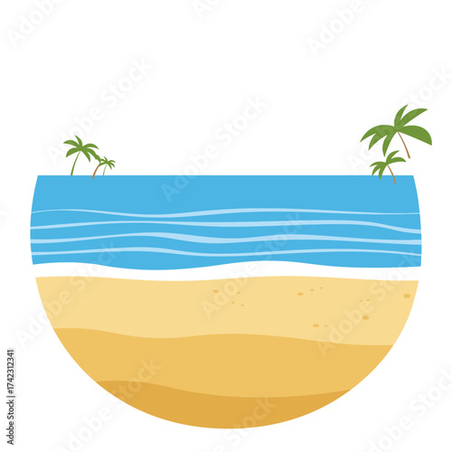 Tropical beach with palm trees and ocean waves
