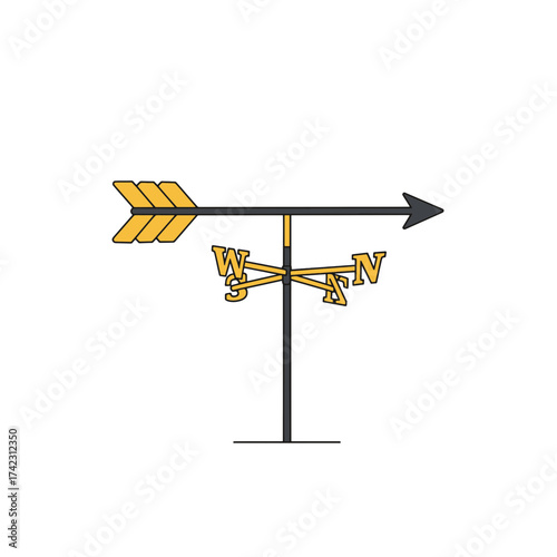Weather vane with directional arrows and a supporting pole