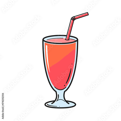 Colorful beverage in tall glass with straw for web and print use