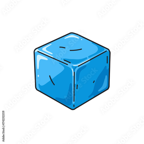 Blue ice cube with realistic shading and reflections