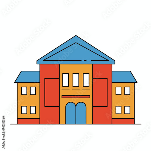 Colorful building with blue roofs and orange walls for architecture projects