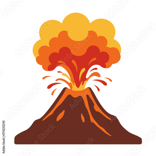 volcano eruption with ash and smoke in bold colors