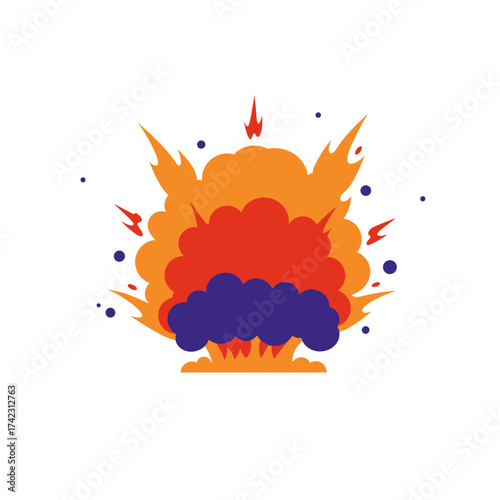 Explosive fire and smoke burst with flames and sparks